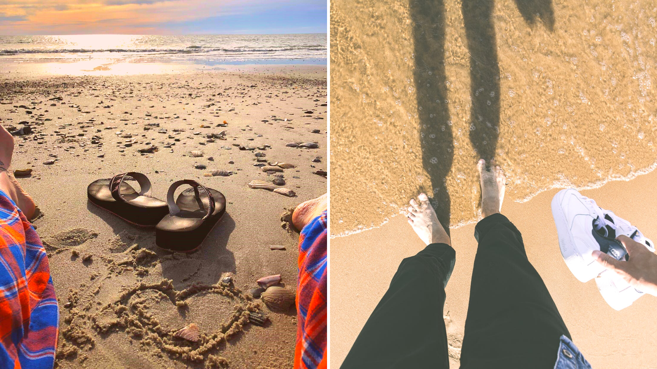 Sandals and sneakers laying on the beach