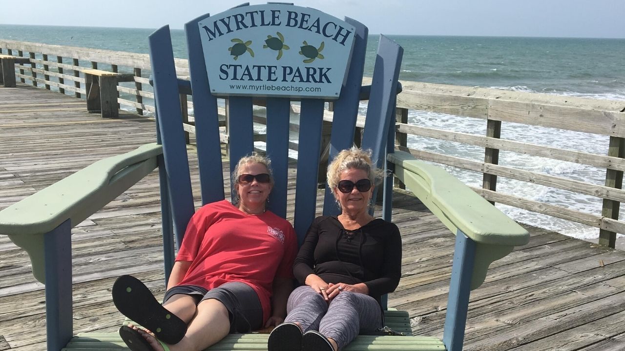 Couple sitting at the State Park in Myrtle Beach,SC