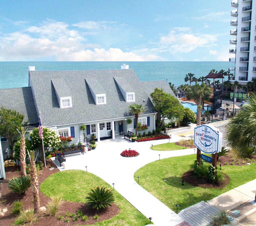 Sea Captains House aerial shot on the ocean in Myrtle Beach,SC