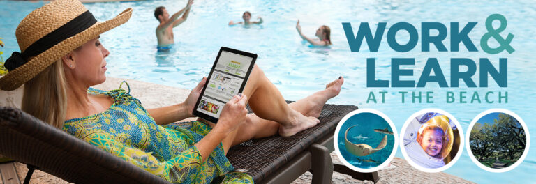 Person Relaxing with a tablet at the pool