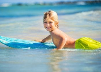 Kid surfing in Myrtle Beach,SC