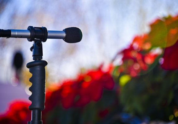 Microphone with a Christmas theme background